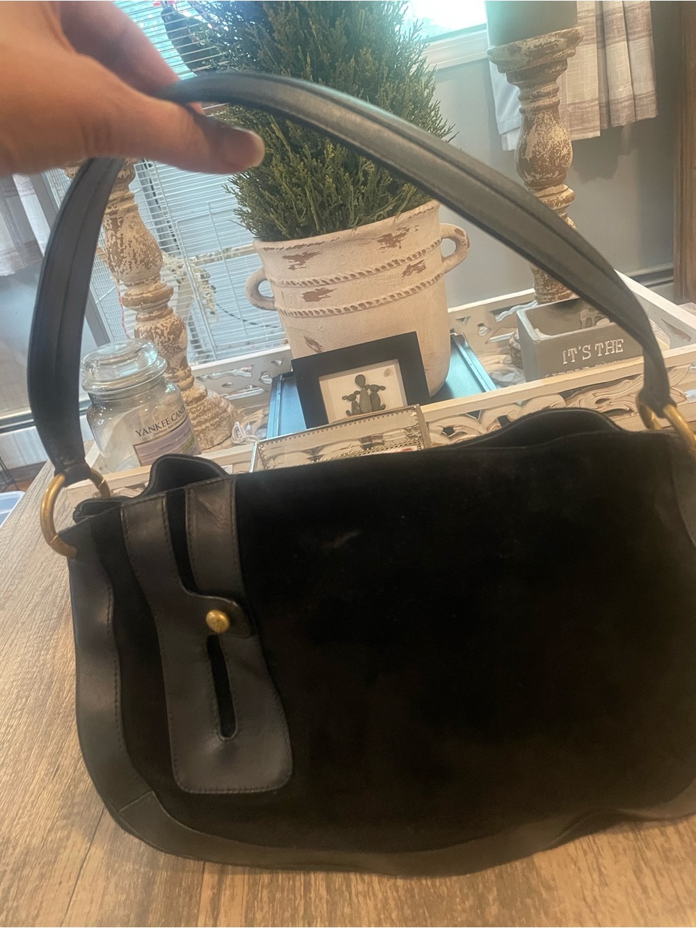 Bally Black Suede Shoulder Bag With Leather Trim